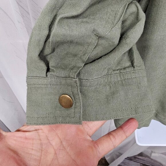 Arna York Olive Green Snap Boho Linen Minimalist Shacket Casual 22/24 - Picture 7 of 12